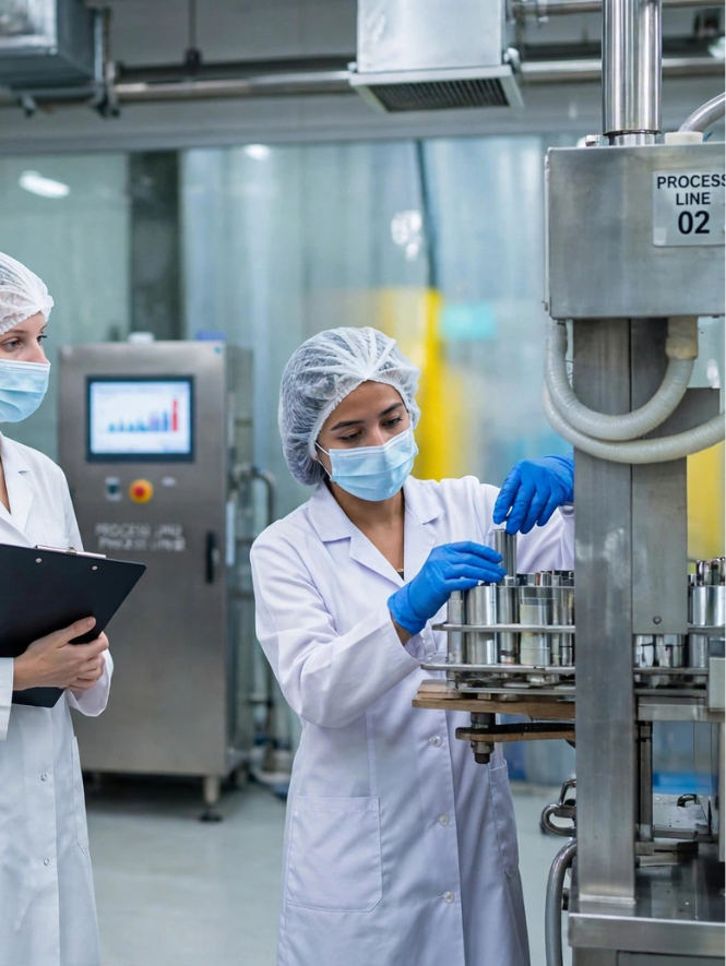 Kwaliteitscontrole door laboranten aan een productielijn in de voedingsmiddelenindustrie: ontdek openstaande Food & Beverage vacatures in Nederland.